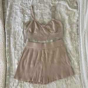 Tan Ribbed Lounge Set